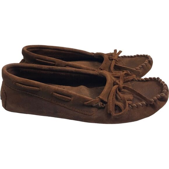 Minnetonka Kilty Brown Suede Leather Moccasins Shoes - Picture 3 of 10